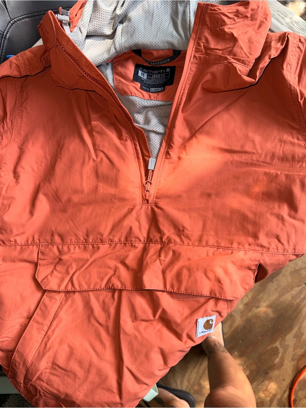 Carhartt Orange Pullover Hooded Rain Jacket